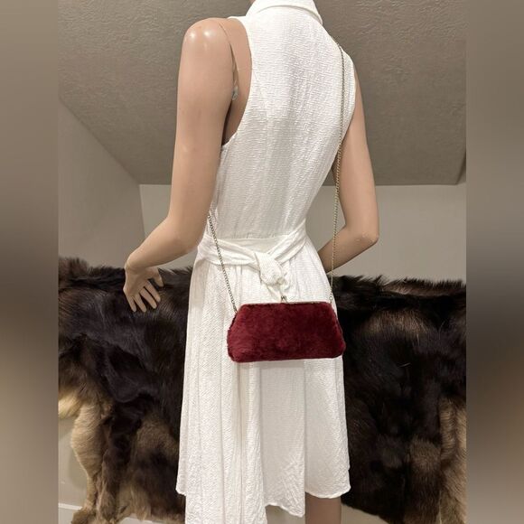 Burgundy Real Shearling Leather Kisslock Clutch/Cosmetic Case/Phone Case - Picture 8 of 14